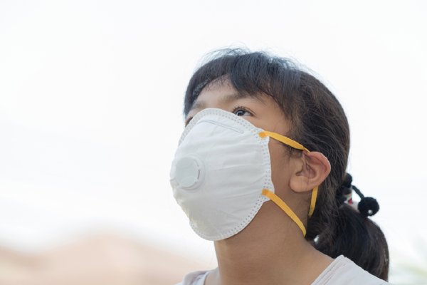 Girl Wearing Mask Due to Haze and Air Pollution