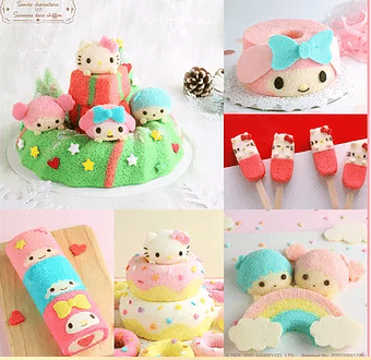 Online baking lessons by Deco Chiffon Cakes featuring Hello Kitty, My Melody and Little Twin Stars