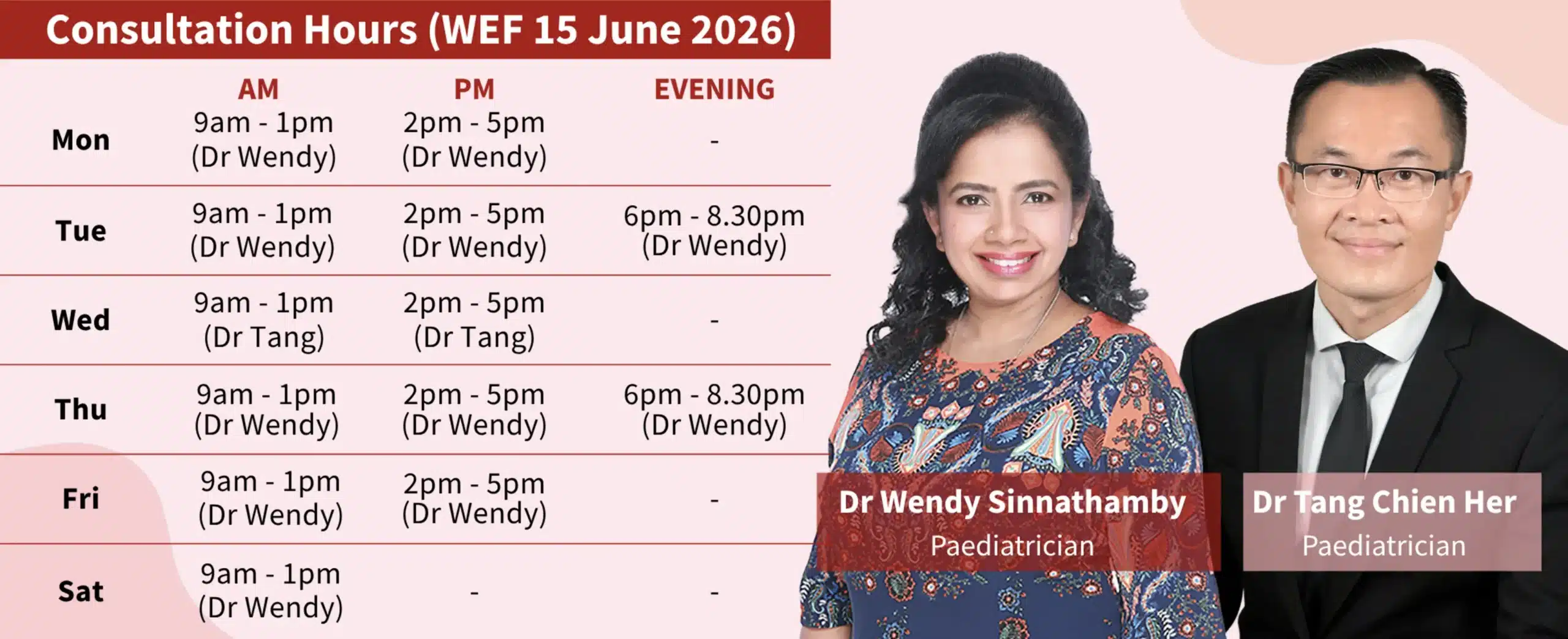 Kids Clinic Tampines schedule